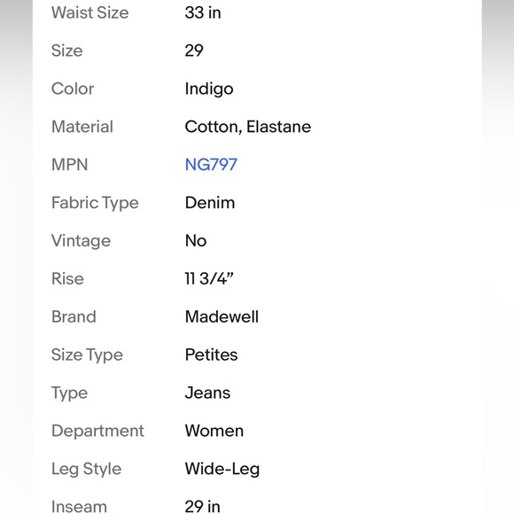 NWT Madewell The Perfect Vintage Wide-Leg Jean in Fairdale Wash 29p $148 NG797 - Picture 7 of 7